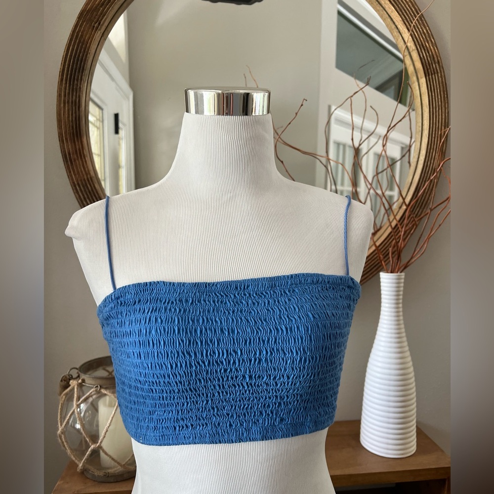 Maeve Anthropologie Smocked Tank Top Sz M Blue Bandeau